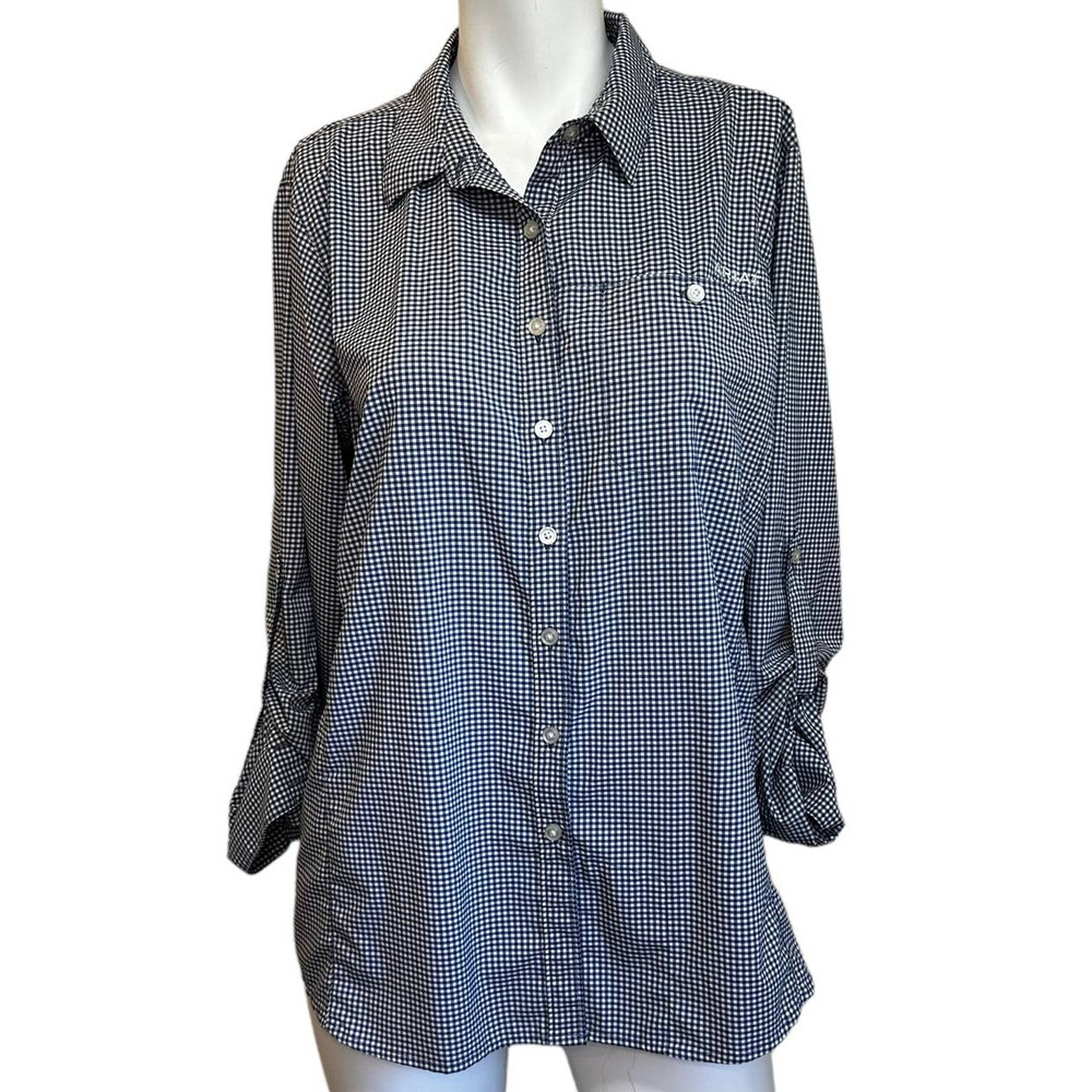 ARIAT TEK Blue & White Mini Check Long Sleeved Sleeves w/Roll Tab sz L